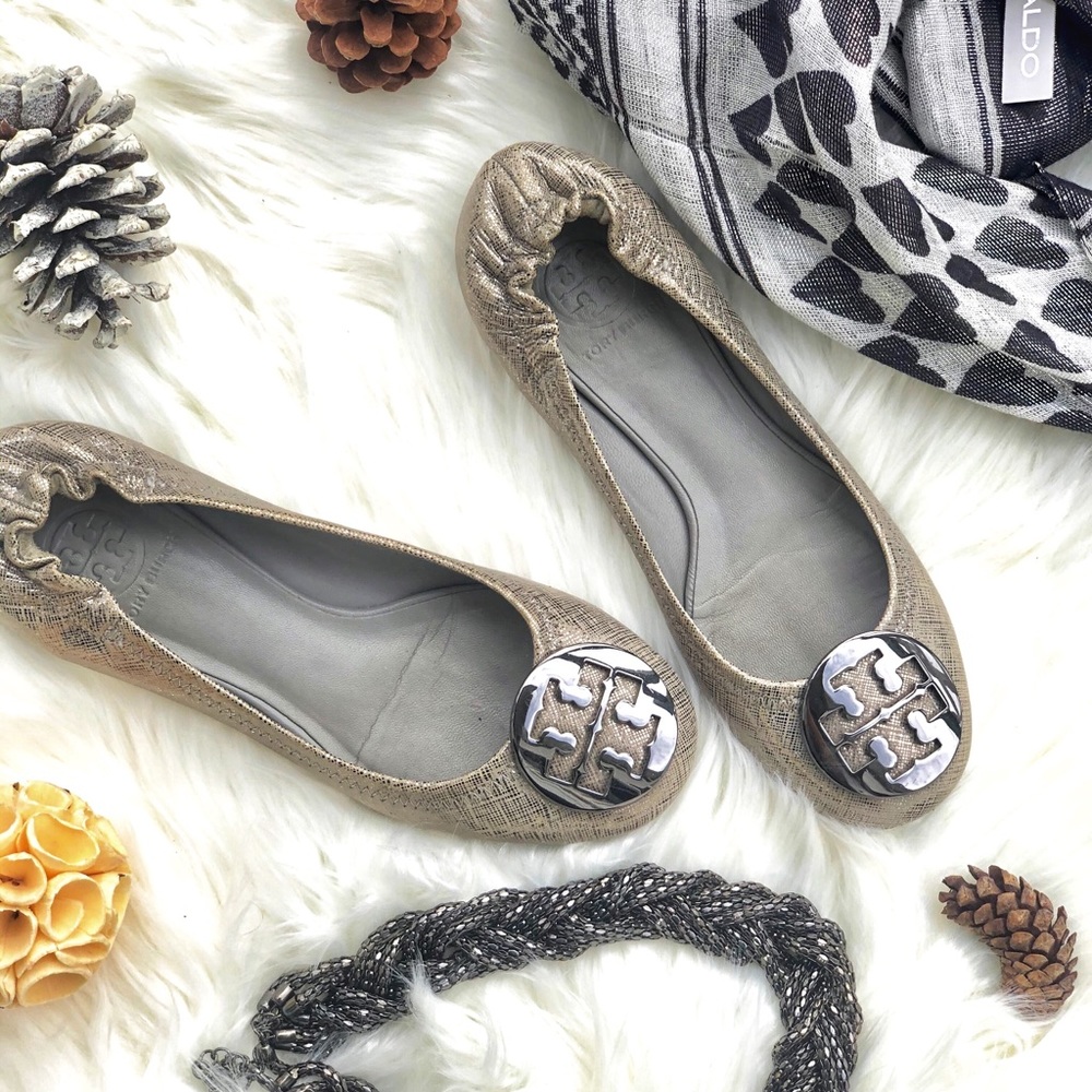 Tory Burch Metallic Grey Pewter Ballet Flats